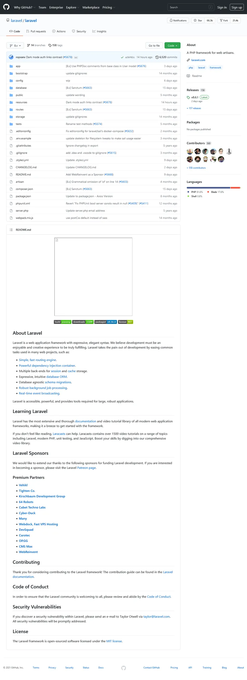 Laravel框架 v8.6.0